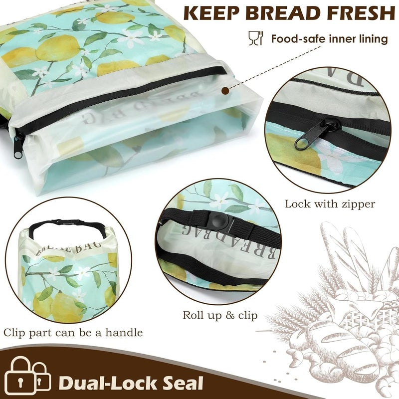 Revahope 2 Pack Reusable Bread Bags for Homemade Bread, 17"×13" Sourdough Bread Storage Bags with Bowl Cover - Keep Loaf Fresh and Easy to Wash(Lemon) - Image 3